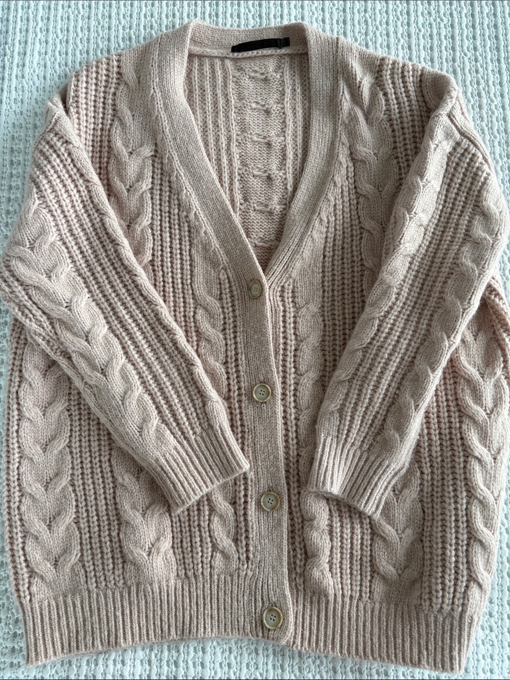 Jenni Kayne Cable Knit Button-Front Cardigan - soft pink